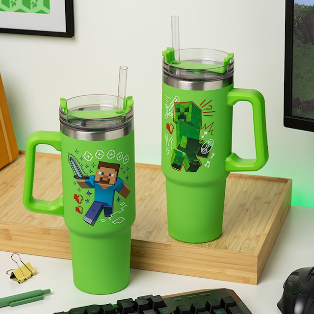 Minecraft Grønn 900 ml Isolert Kopp med Sugerør, Paladone