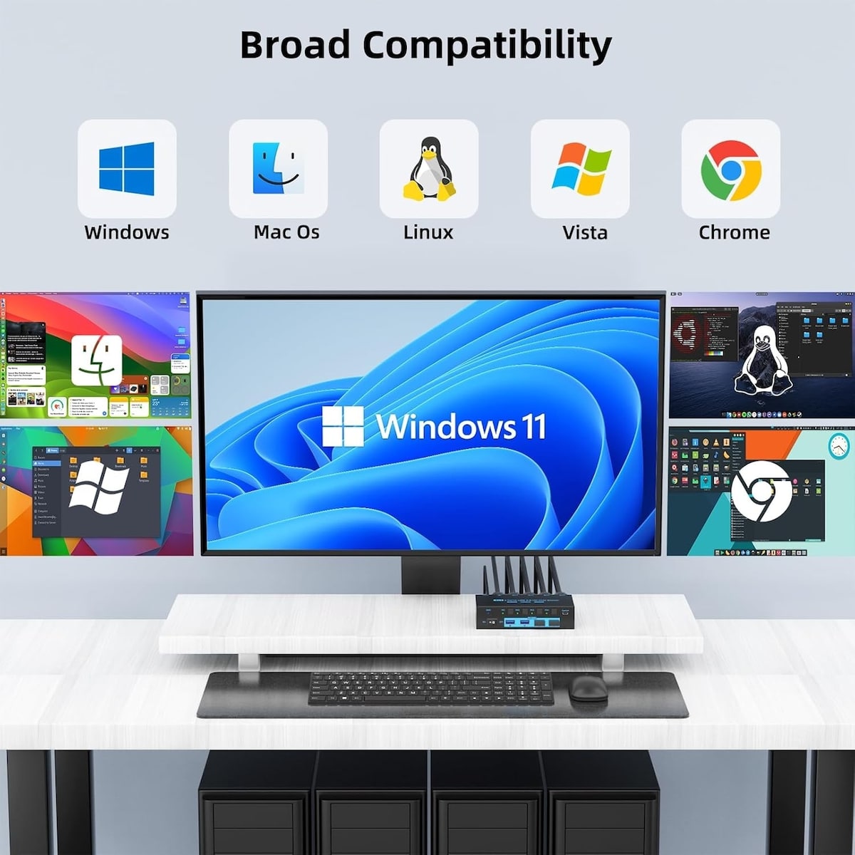 NÖRDIC 8K60Hz KVM-svitsj 2 til 1 støtter UltraWide moitors 4xUSB-A