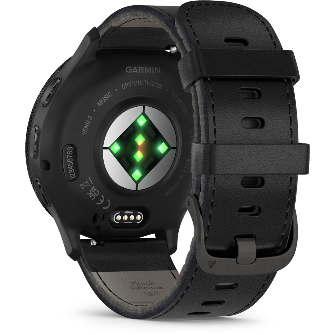 Garmin Venu 3 Smartwatch Schwarz / Schiefergrau mit Lederarmband