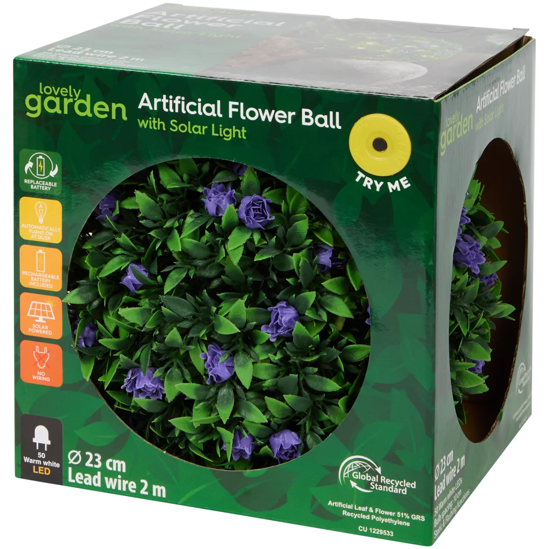 Boule de fleurs artificielles avec éclairage solaire