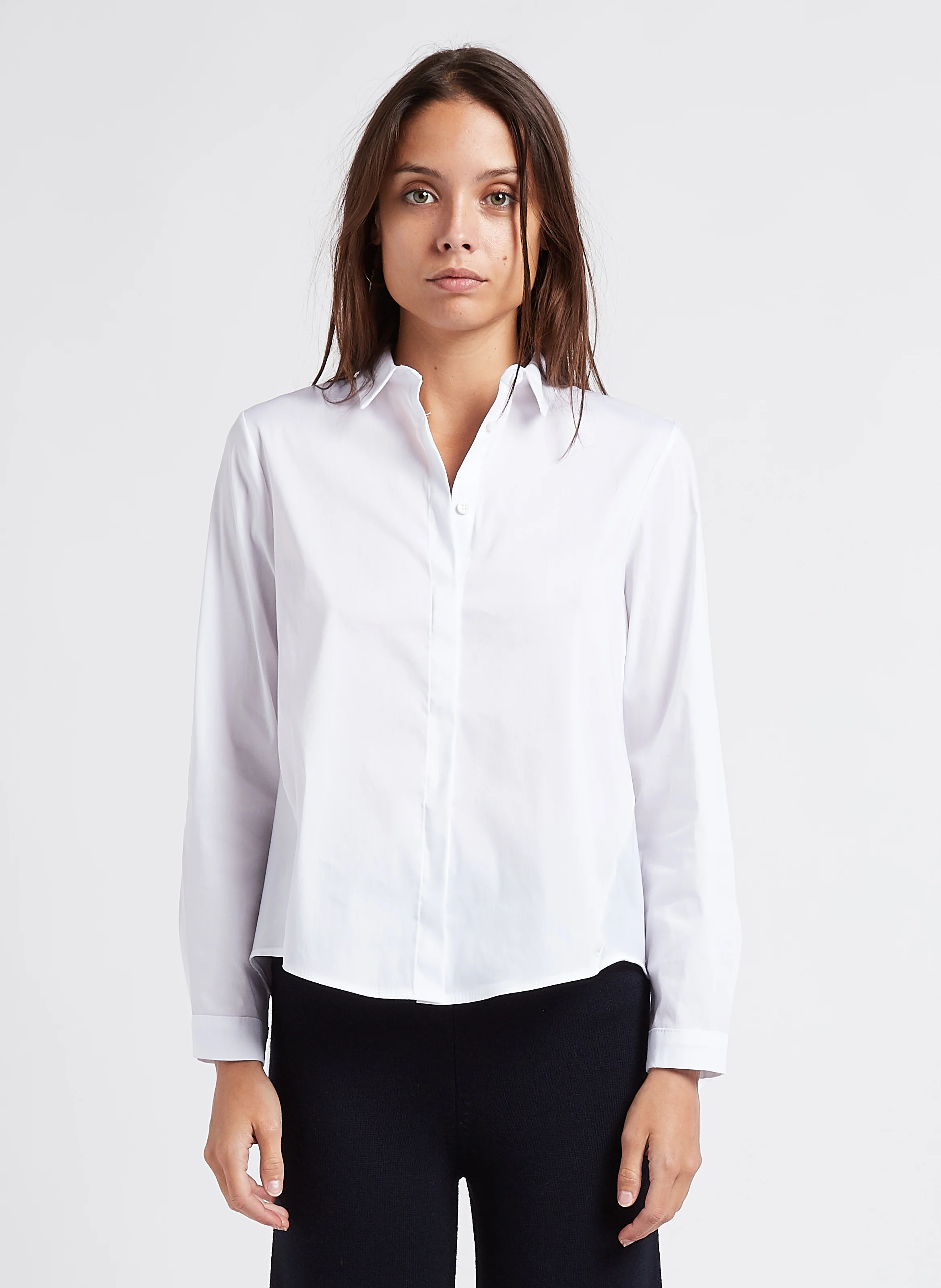 Chemise ample à col classique en coton mélangé | Blanc