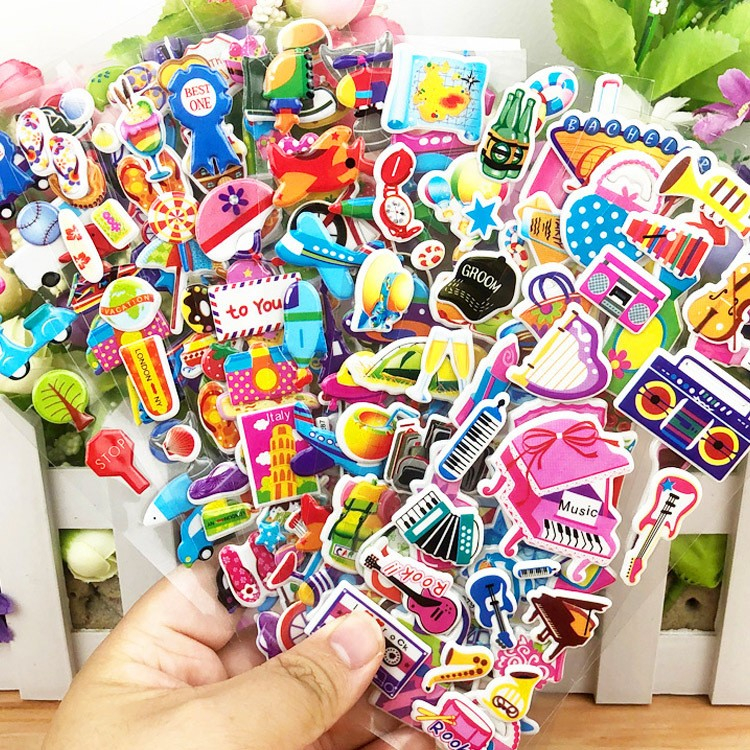 3D Sticker im Cartoon Look Selbstklebende Kinder Bastel Aufkleber - Bunt