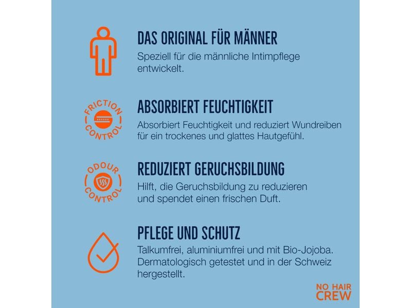 No Hair Crew Körperpuder Dry & Fresh 100 g Talkumfreies Puder für den Intimbereich für ein trockenes frisches Hautgefühl