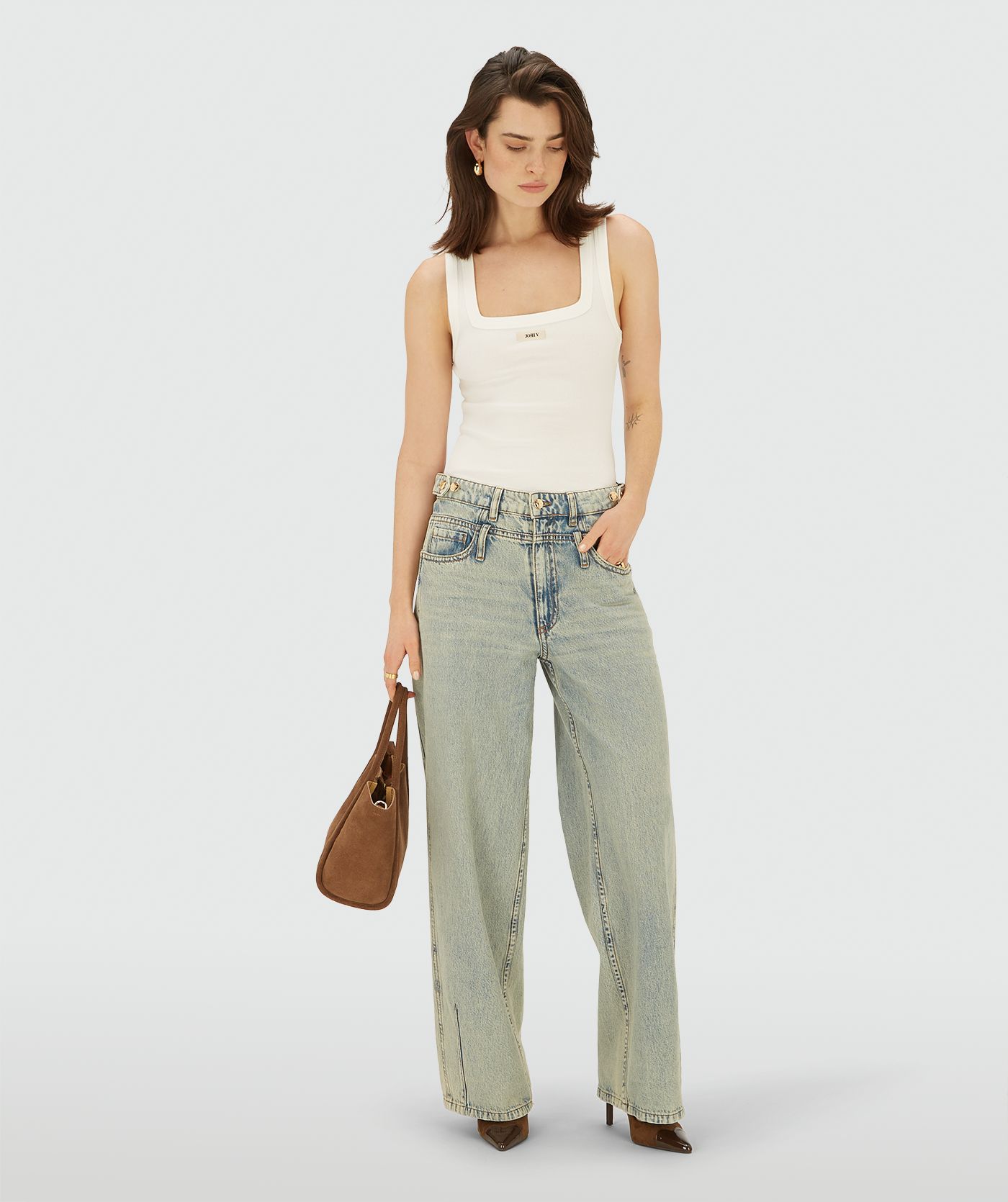 JV-DIEDA slim fitted top met logo - off white