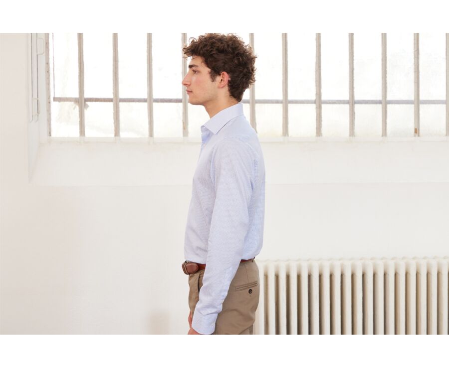 Chemise blanche à petits carreaux bleus - SALVATORE