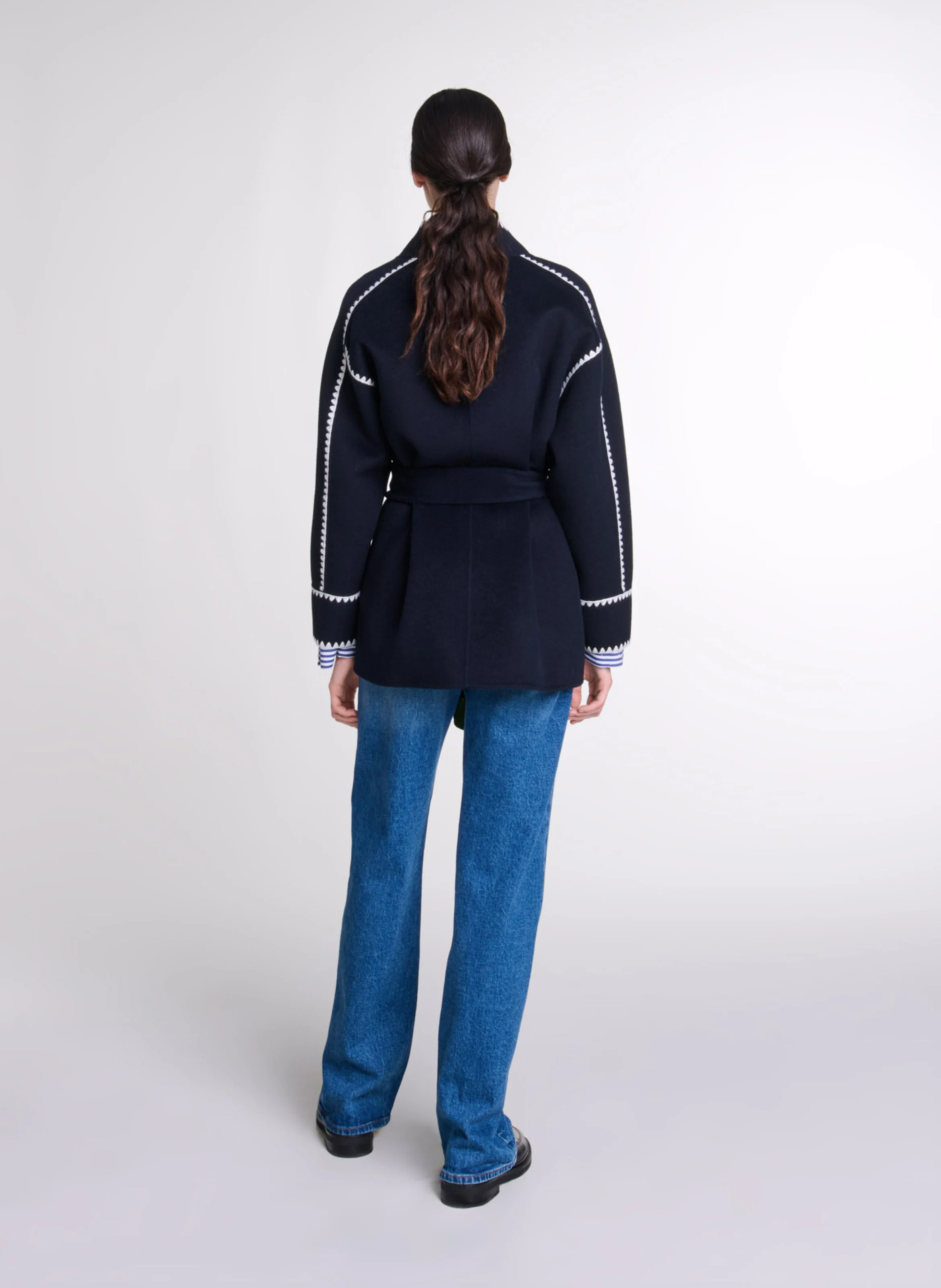 Veste col montant en laine mélangée | Bleu