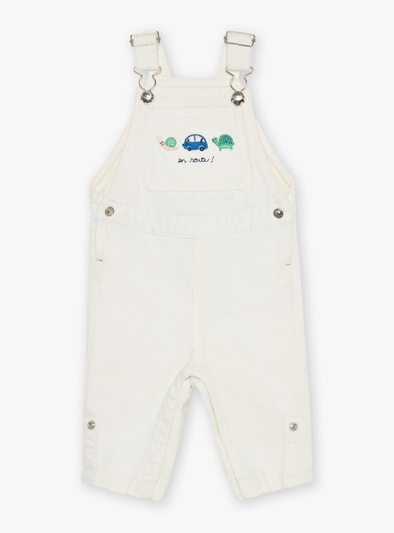 Salopette longue en denim écru avec broderie