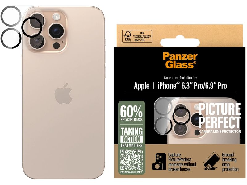 Panzerglass PicturePerfect Kameraschutz iPhone 16 Pro und 1 Schutzglas für die Kamera-Linsen des iPhone 16 Pro und 16 Pro Max