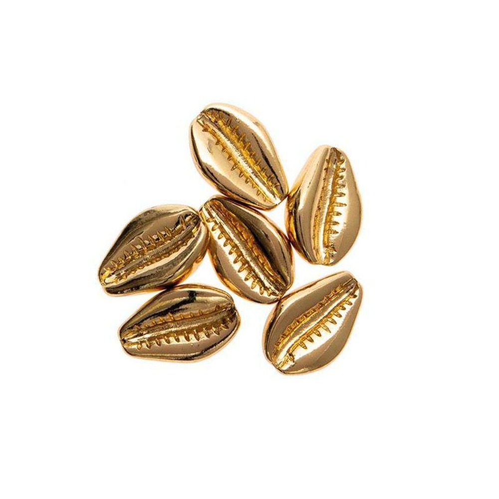 6 perles - coquillages or - 2 perforations