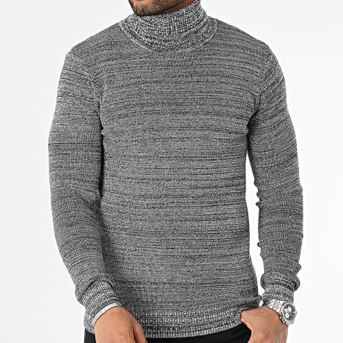 Pull Col Roulé Noir Gris Chiné