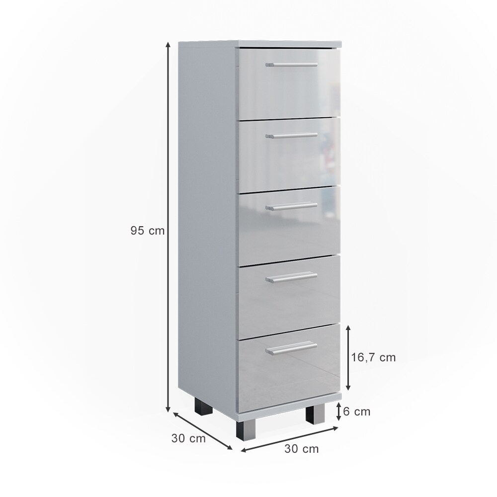 Vicco Midischrank Badschrank Badezimmermöbel Ilias Weiß Hochglanz modern 30x95cm Badezimmer Schrank Badmöbel Badezimmerkommode Badkommode Schrankschublade Ablage Aufbewahrung