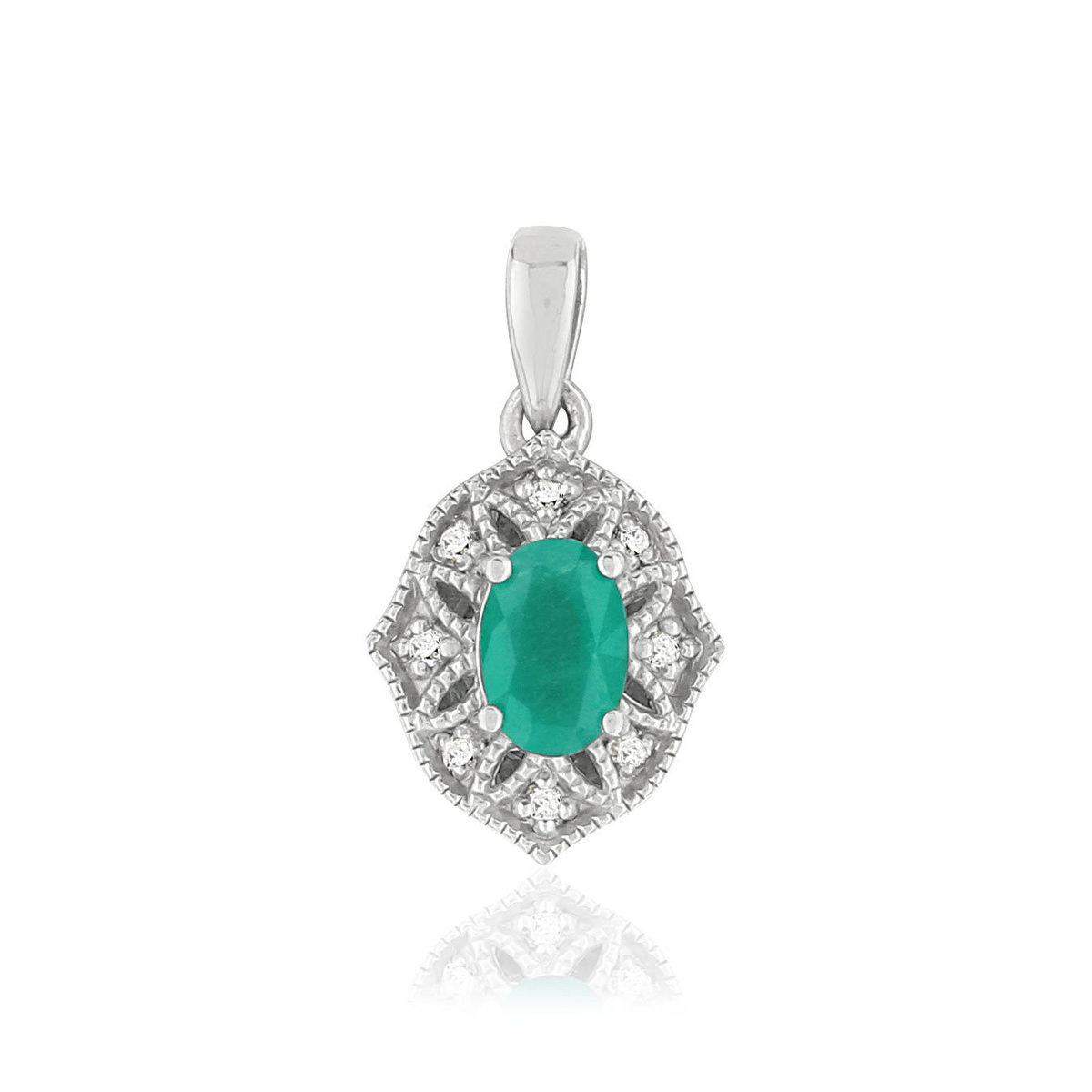 Pendentif MATY Or 750 blanc émeraude et Diamant