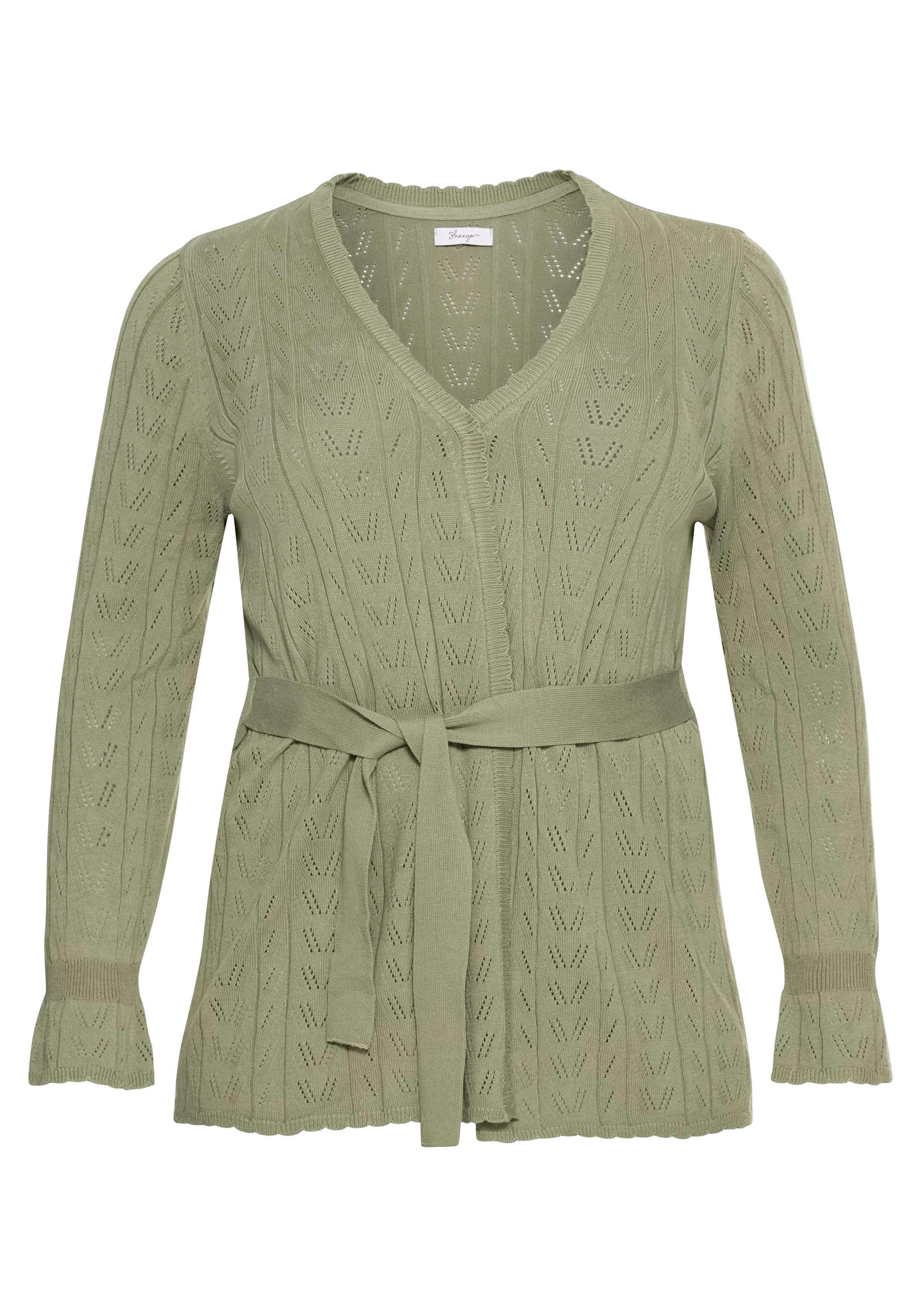 Strickjacke im Ajourstrick, mit Bindegürtel