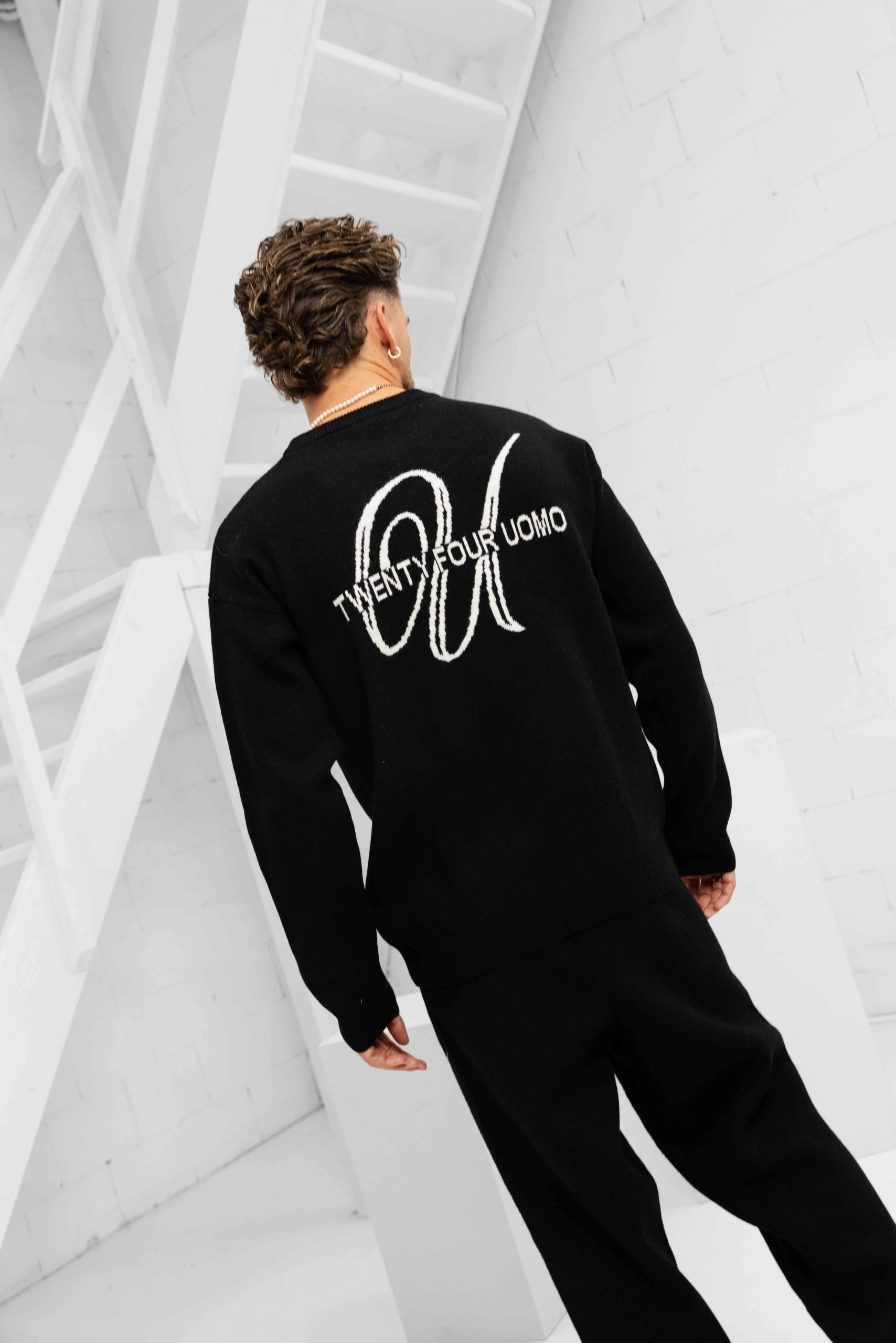 24 Uomo Knitted Trainingspak Heren Zwart