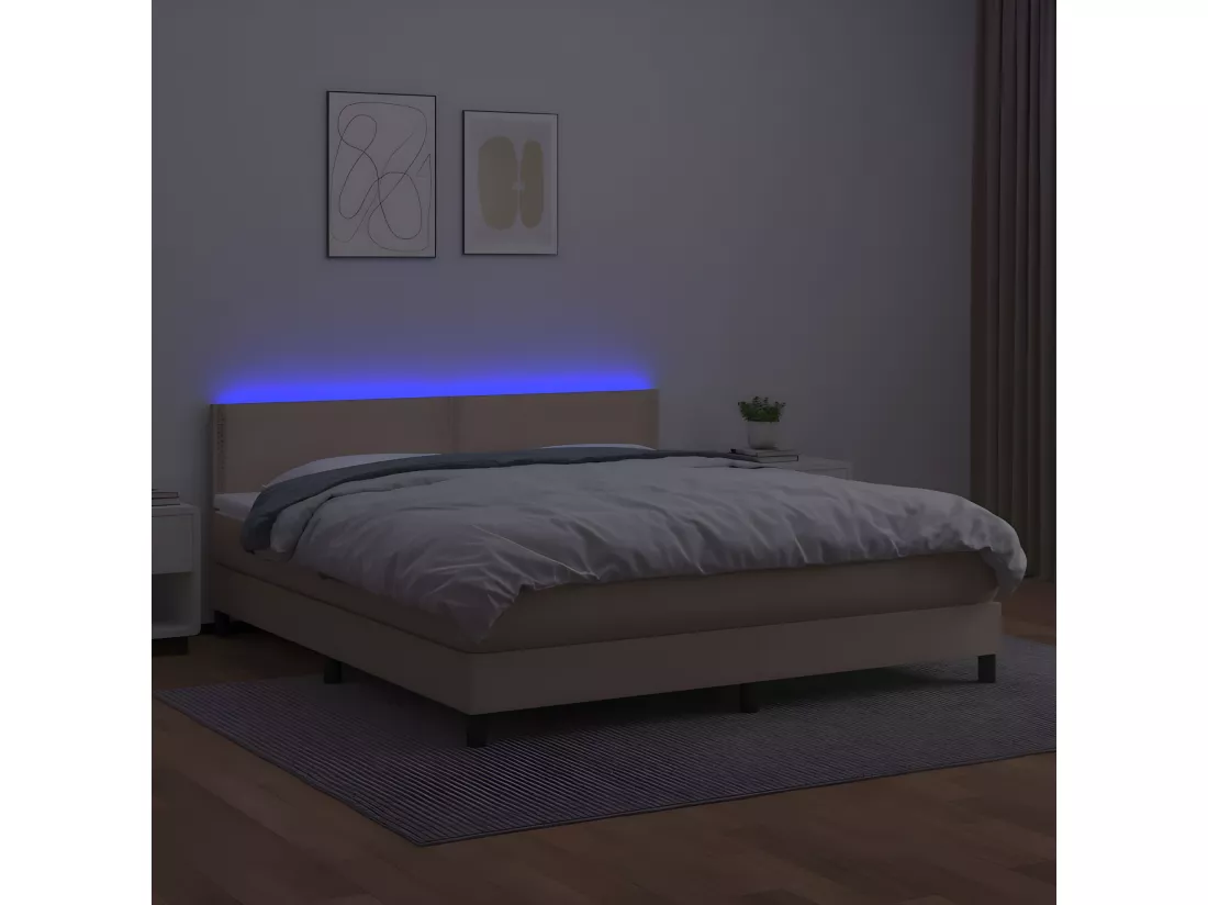 Sommier tapissier matelas LED Cappuccino 180x200 cm Similicuir