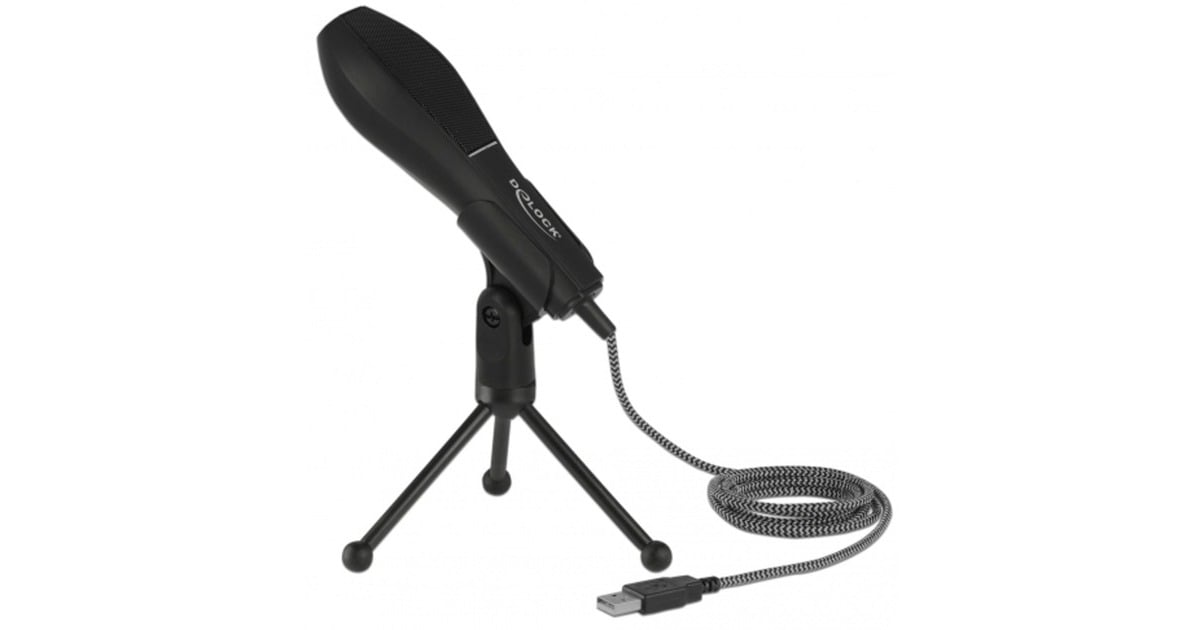 DeLOCKUSB Condenser Microfoon   (Zwart, met tafel standaard)
