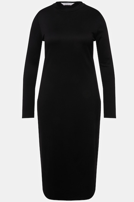 Jersey-Midikleid, Slim Fit, Rippjersey, Stehkragen, Langarm