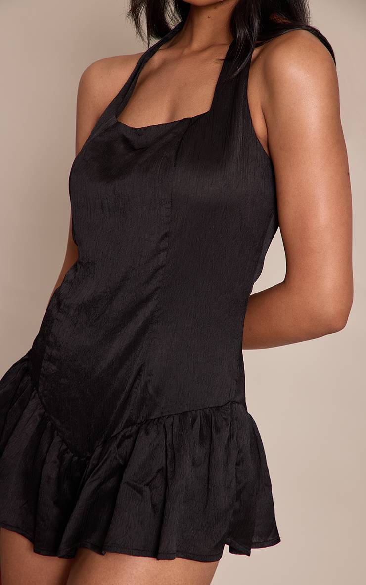 Noir Combi-short Flottante En Satin À Volants Et Col Licou