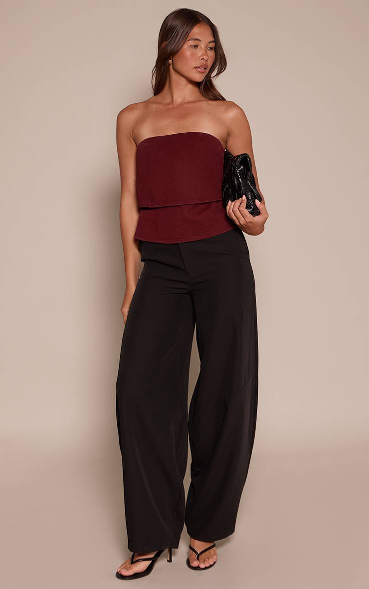 Rouge Bordeaux Top Bandeau Double Couche En Denim
