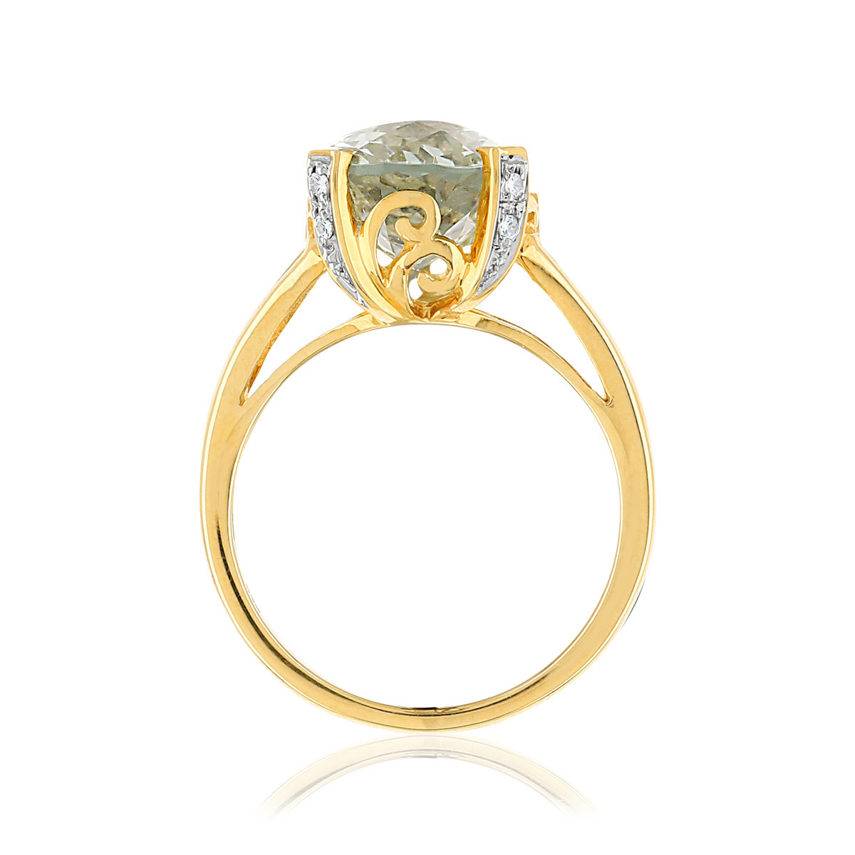 Bague or jaune 375 quartz ovale et diamants