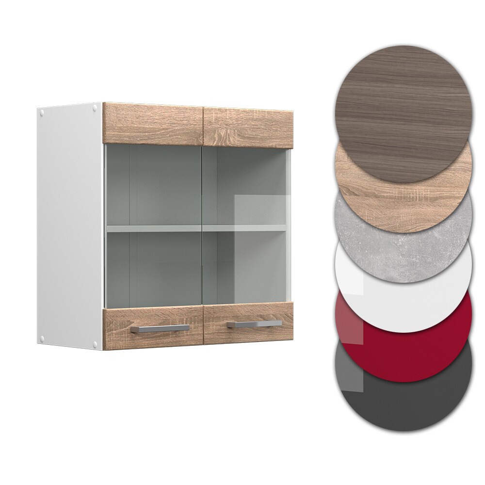 Vicco Hängeglasschrank Küchenschrank Küchenzeile R-Line 60 cm Weiß Sonoma Tür Fächer
