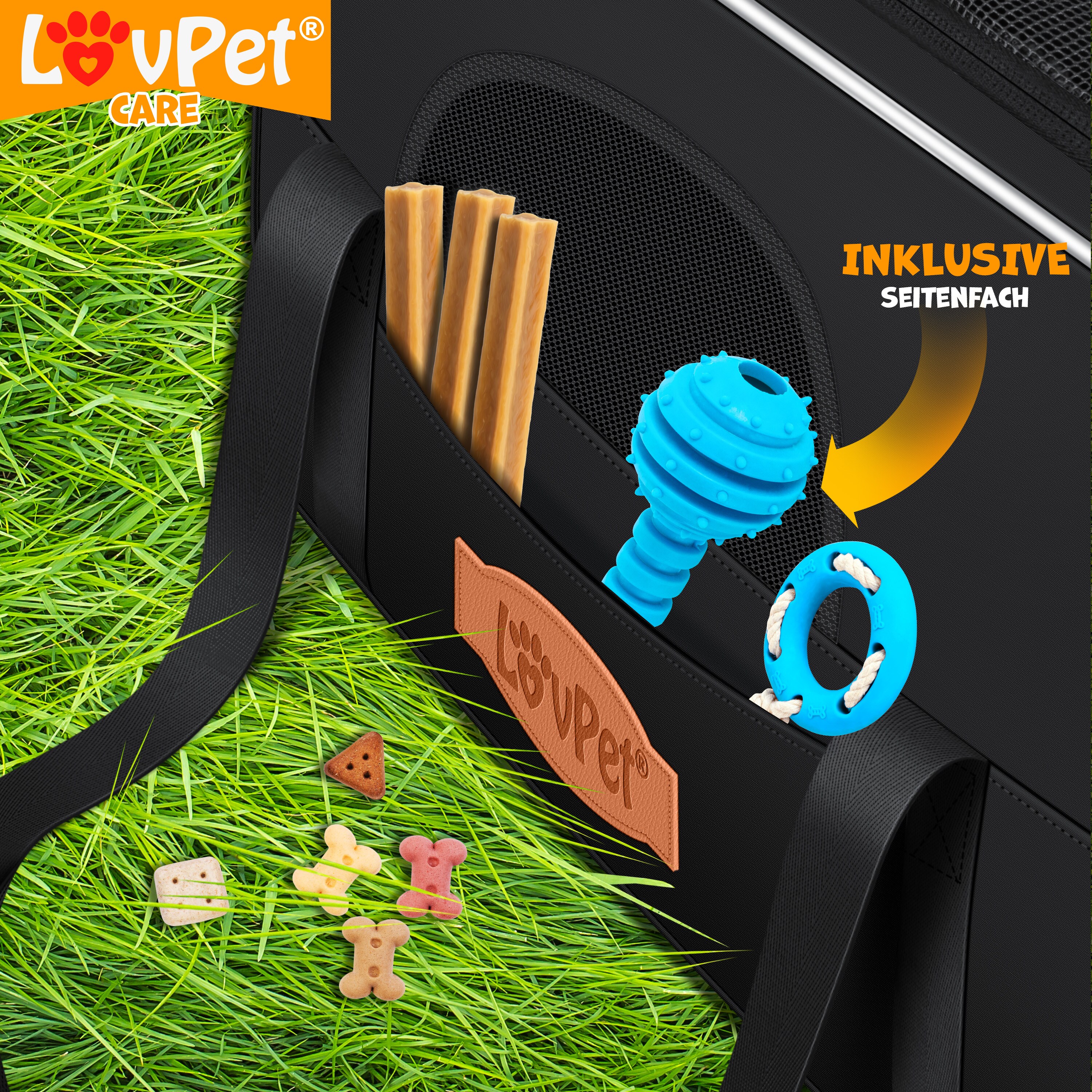 LOVPET® Hundebox Hundetasche Transportbox 2in1 Hunde & Katzentasche Hundetransportbox inkl. Pet-Kissen + 3x Beutelrollen + Napf 44x31x36xm Transporttasche für Haustiere, Haustiertransportbox