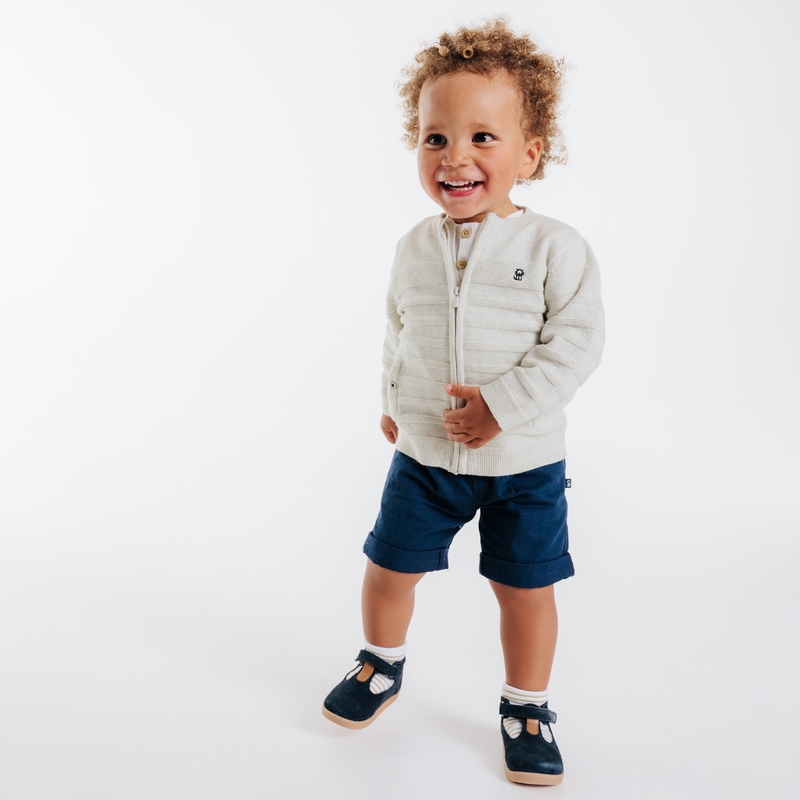 Gilet zippé maille fantaisie blanc bébé garçon