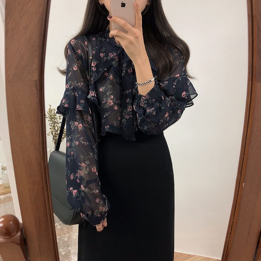 Yunhouse - Effen A-lijn midi-rok met hoge taille en split