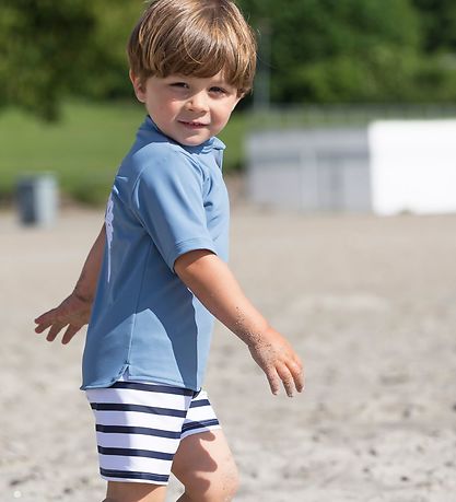 Petit Crabe Badeshorts - Alex - UV50+ - Weiß/Navy Gestreift