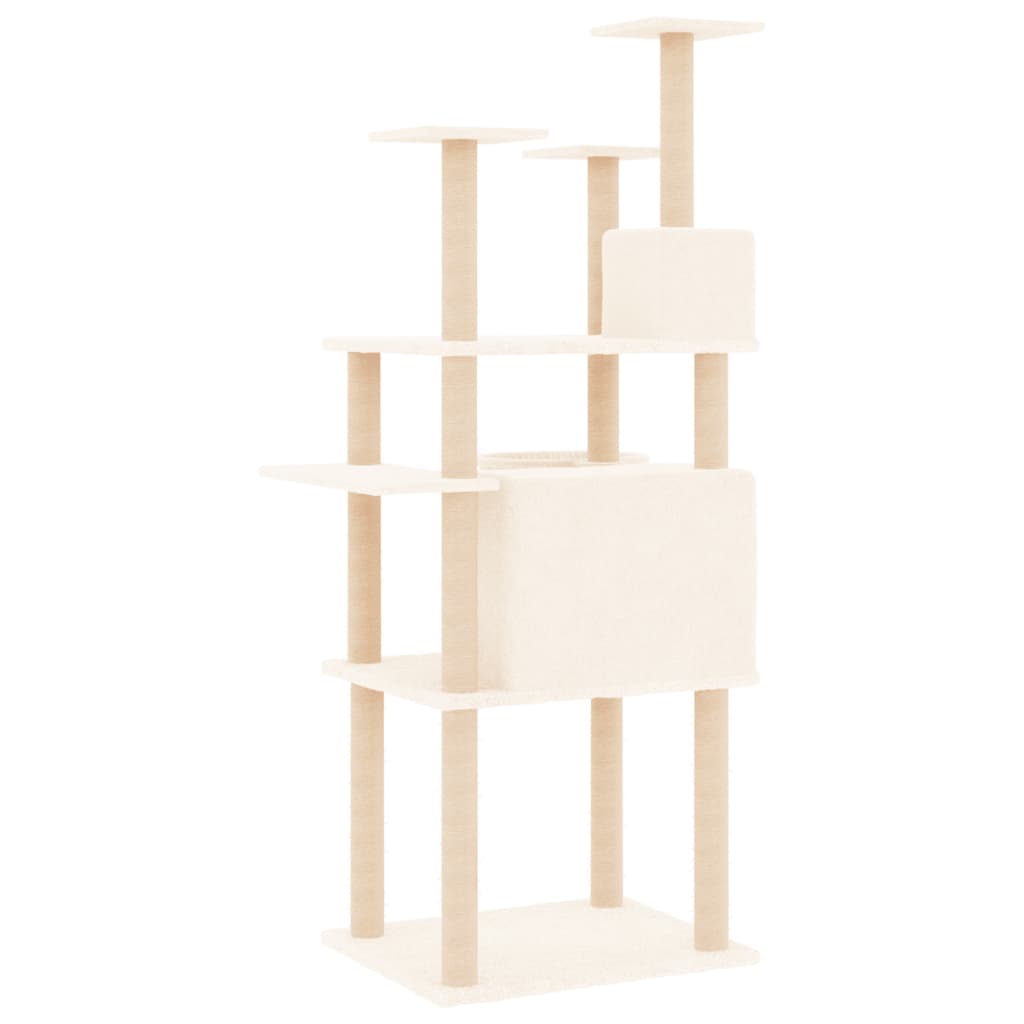 Arranhador para gatos vidaXL com hastes de sisal creme, 166 cm
