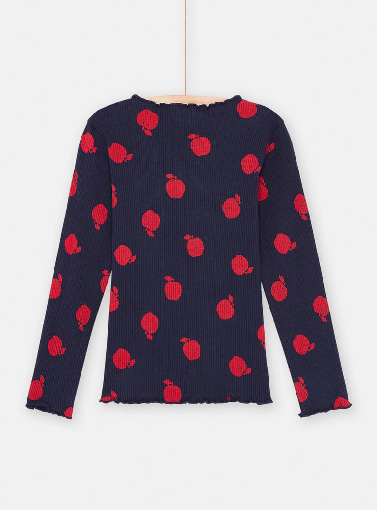 T-shirt bleu marine et rouge à imprimé pomme fille