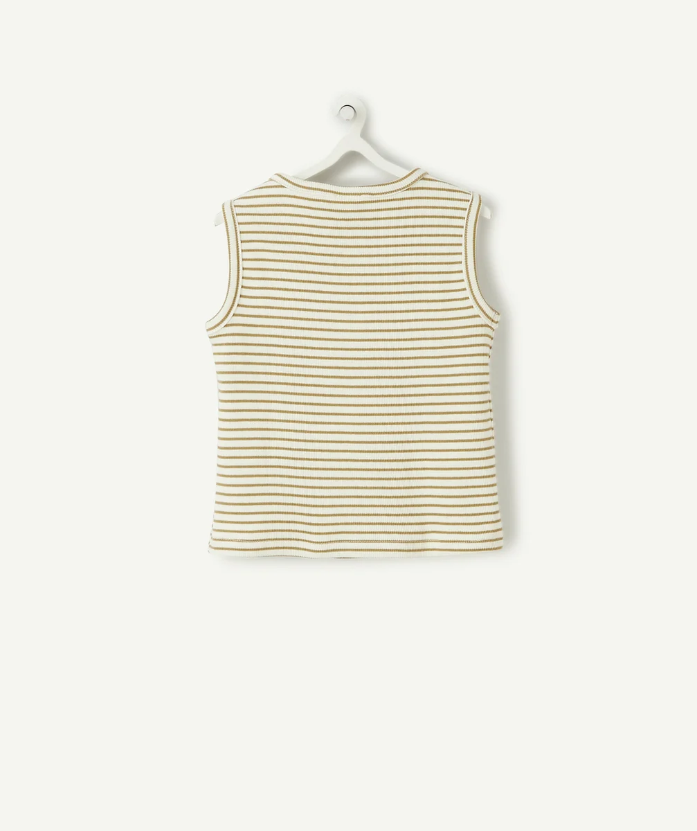 T-SHIRT COTTELÉ BÉBÉ GARÇON EN COTON BIO STYLE MARINIÈRE BLANC ET VERT