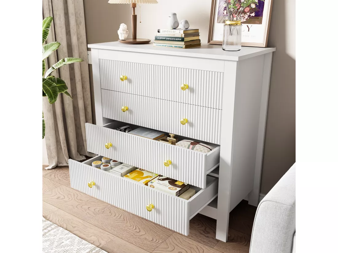 Commode avec 5 tiroirs - 79 x 80.5 x 39.5 cm - Panneaux de particules - pour salon, chambre - Couleur blanc