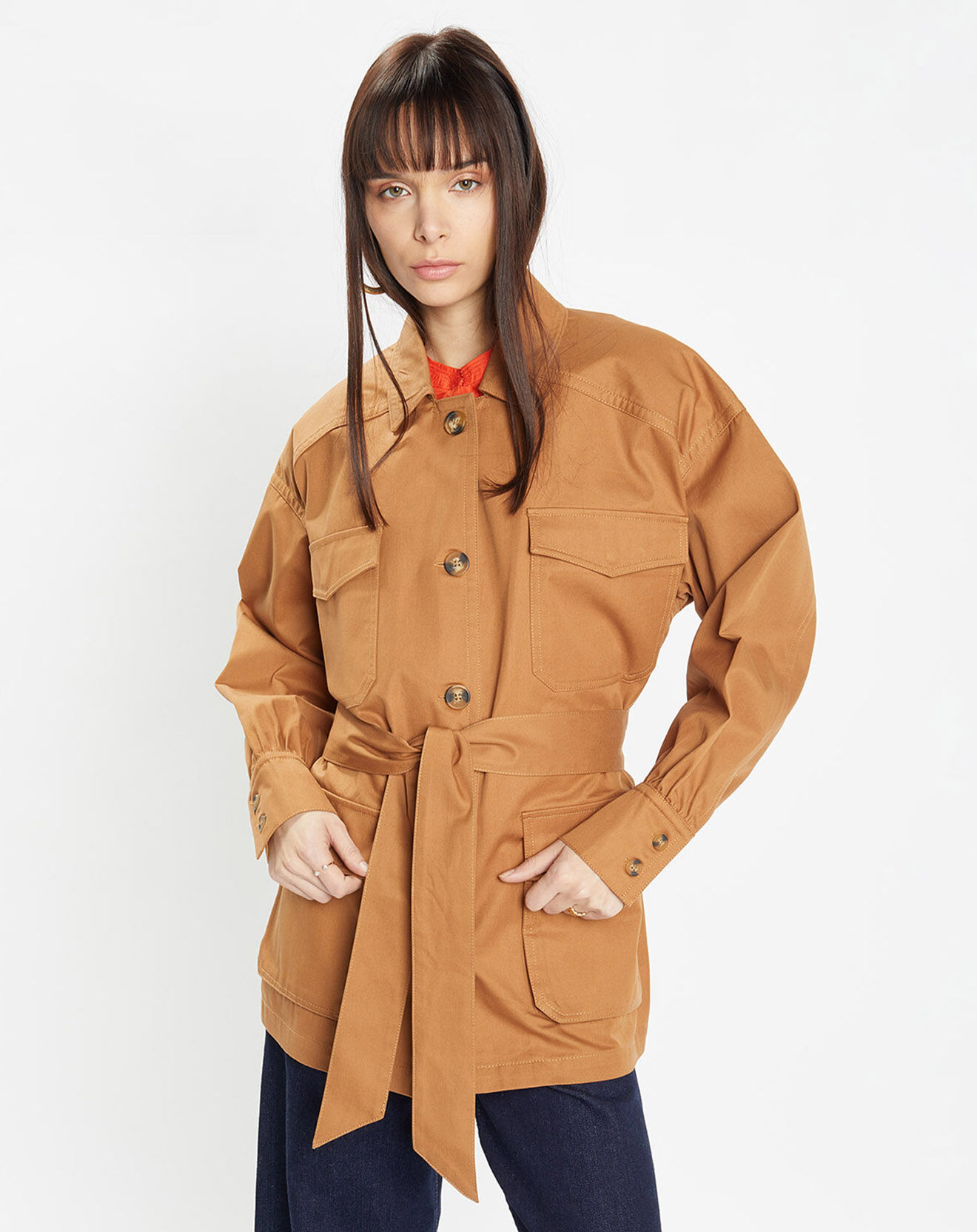 Galeries Lafayette Veste Saharienne en Coton épais camel