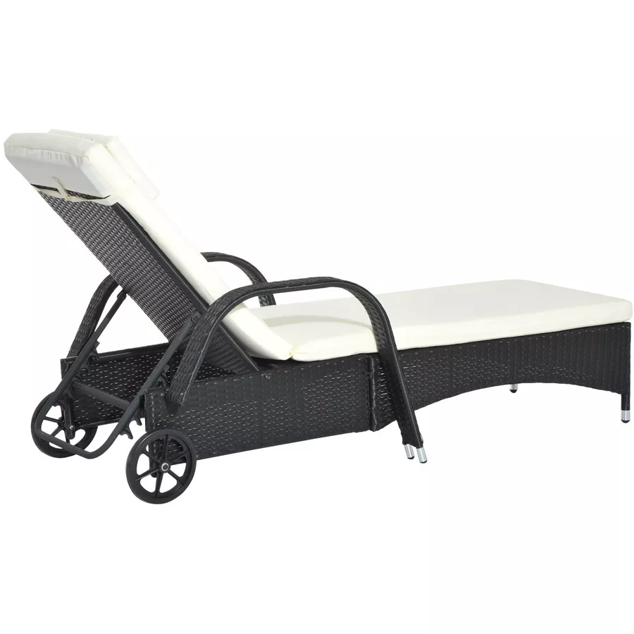 Outsunny Mobile Rattanliege für den Garten schwarz, creme