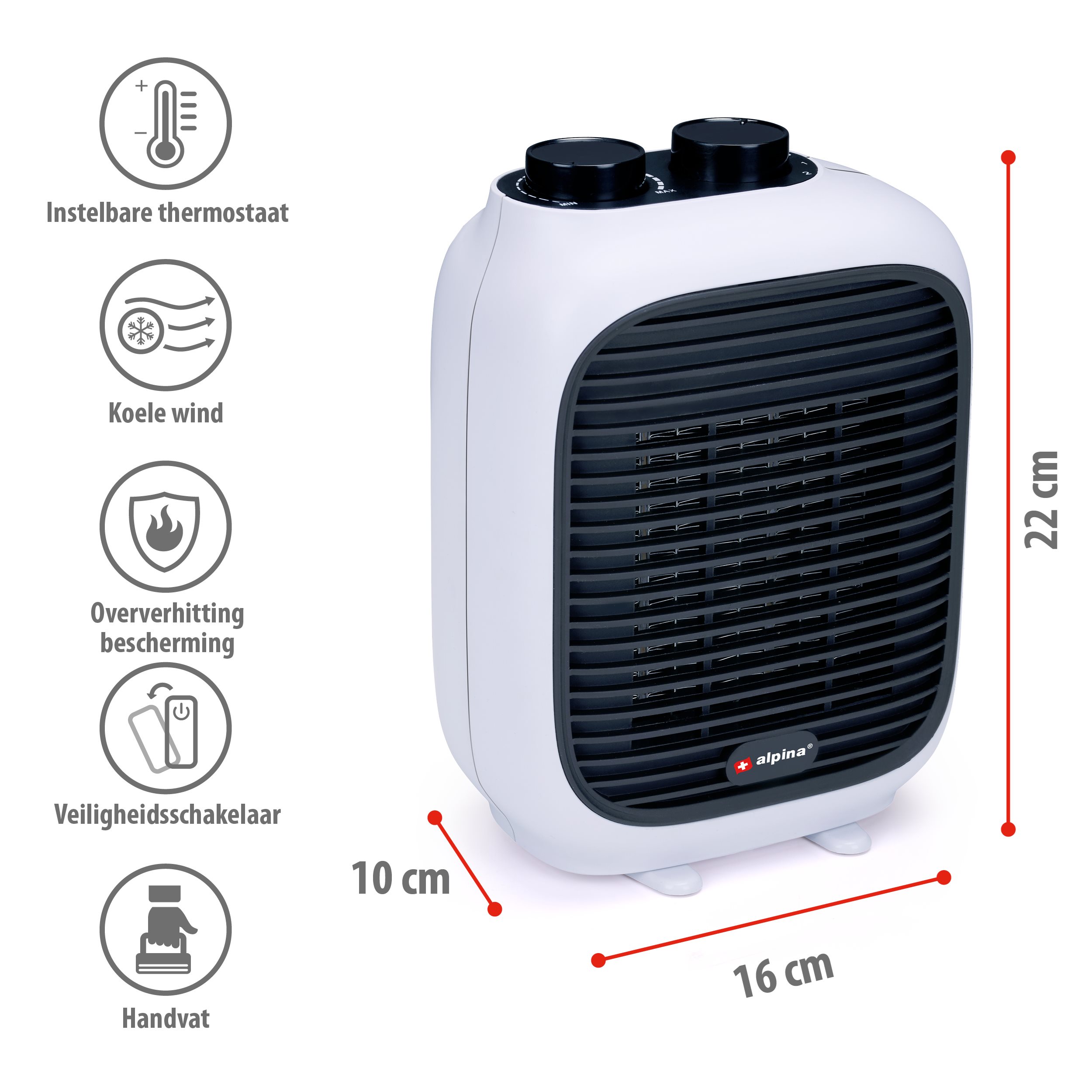 Alpina PTC-1601 elektrische ventilatorkachel - 1500 watt