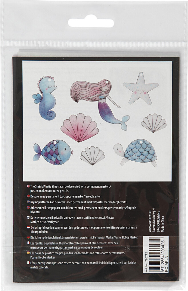 Krympeplast Med Motiver - Havfrue - 10,5X14,5 CM - Tykkelse 0,3 MM - Mat Transparent - 4 Ark