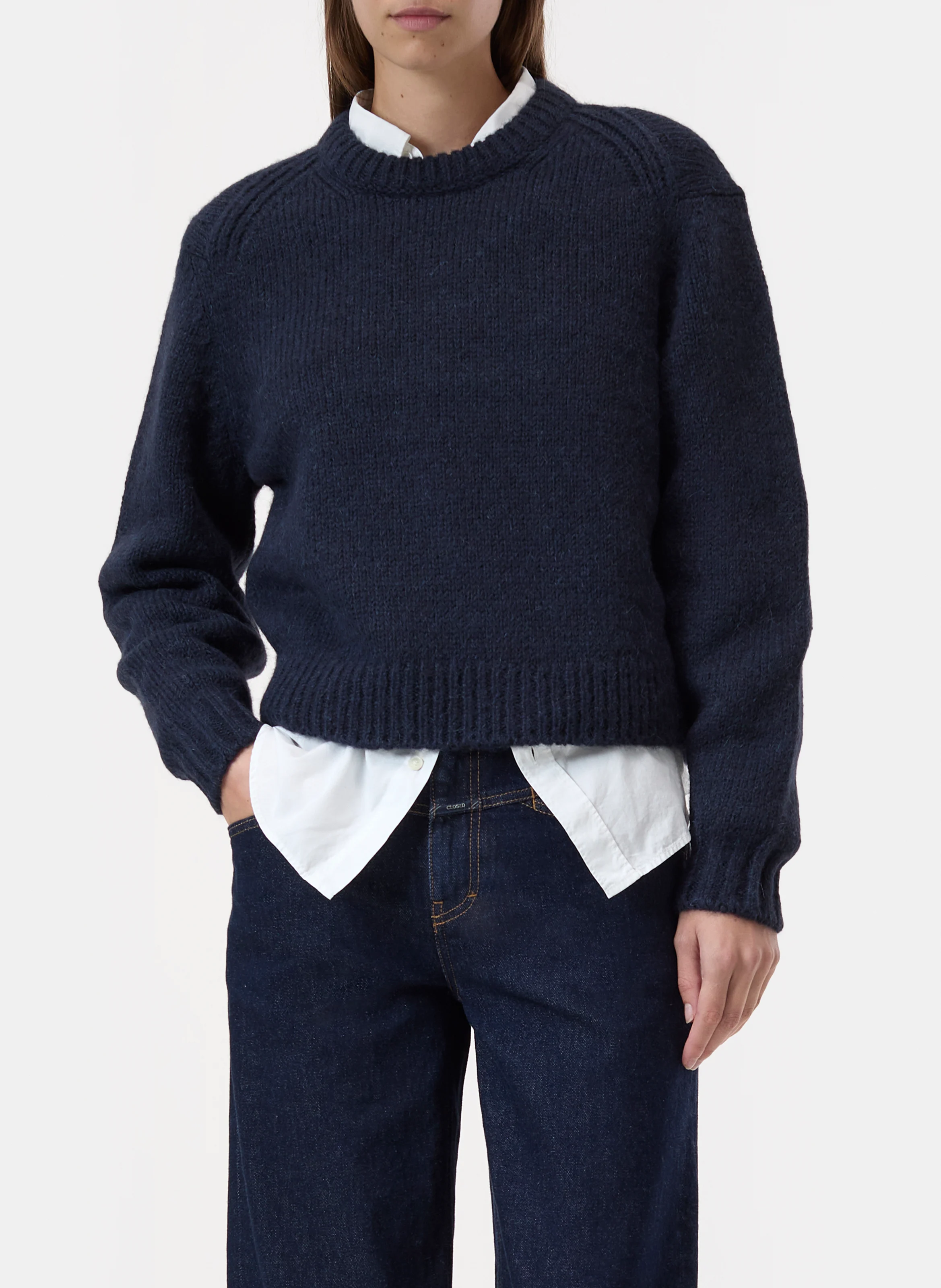 Pull col rond en laine mélangée | Bleu