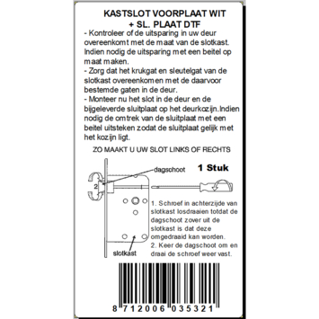 ATZ Insteekslot kastdeurslot met witte voorplaat Doorn 50mm
