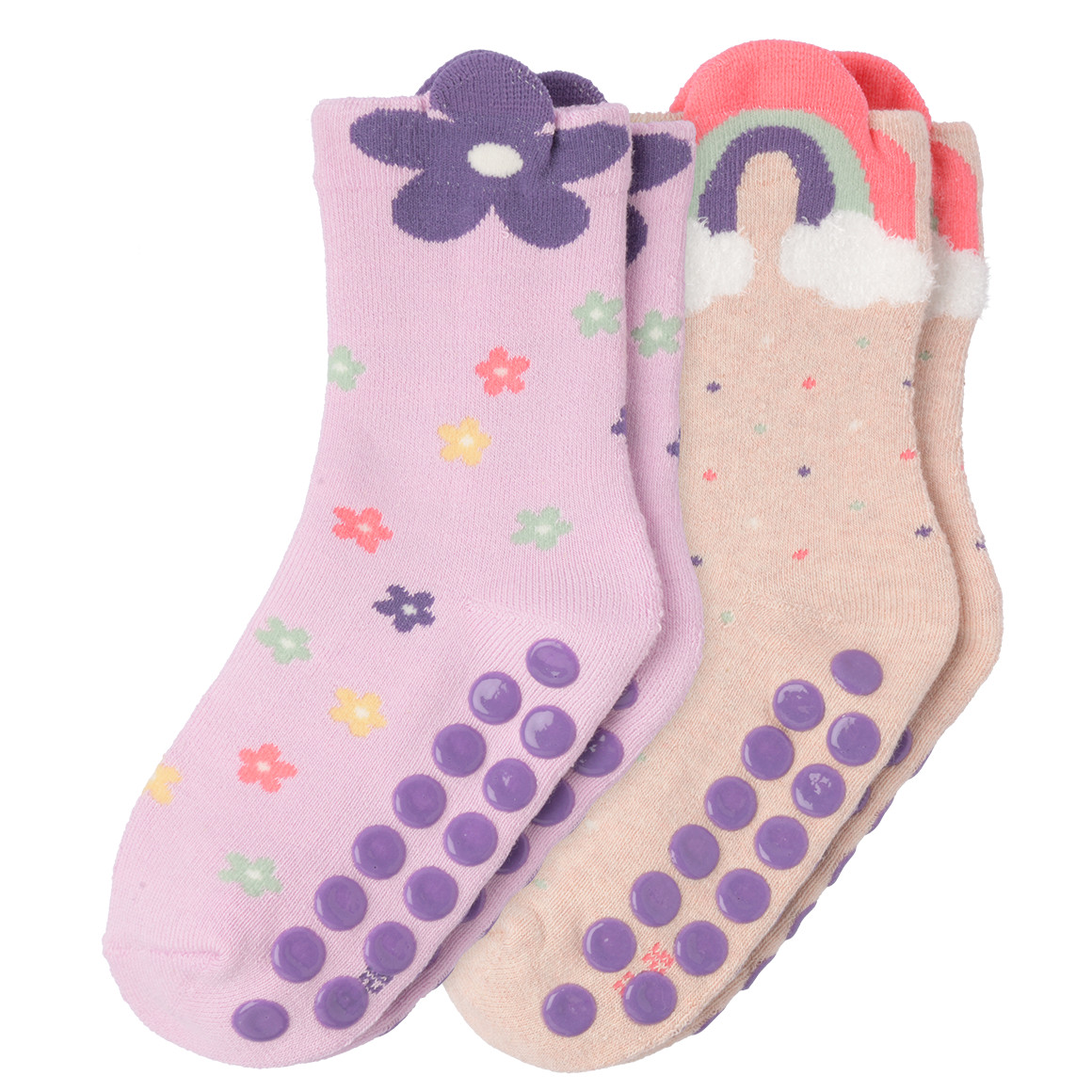 Topolino 2 Paar Mädchen Stoppersocken mit Frottee helllila / beige