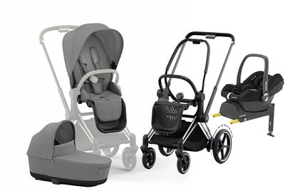 Cybex e-Priam Duovogn inkl. Maxi-Cosi CabrioFix & Base, Mirage Grey/Chrome Black