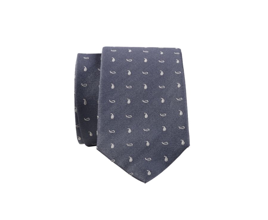 Cravate homme Soie Motif Palmette Gris et Écru