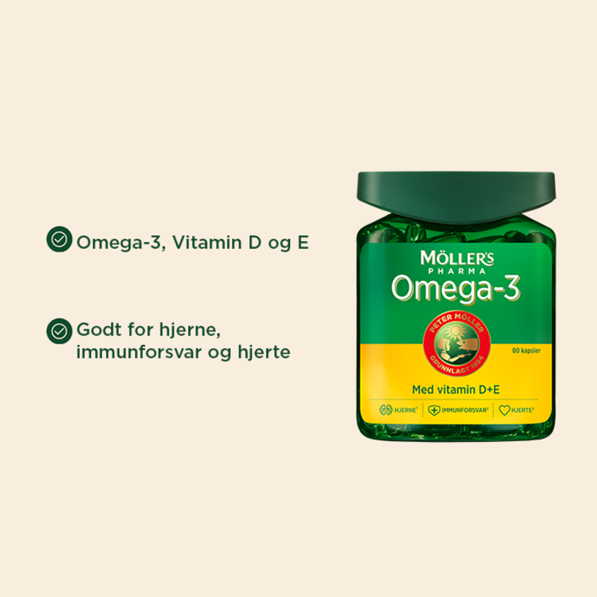 Møllers Omega-3 med vitamin D E 80 kapsler