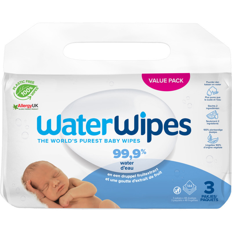 WaterWipes Babydoekjes 3-pack 144 Stuks