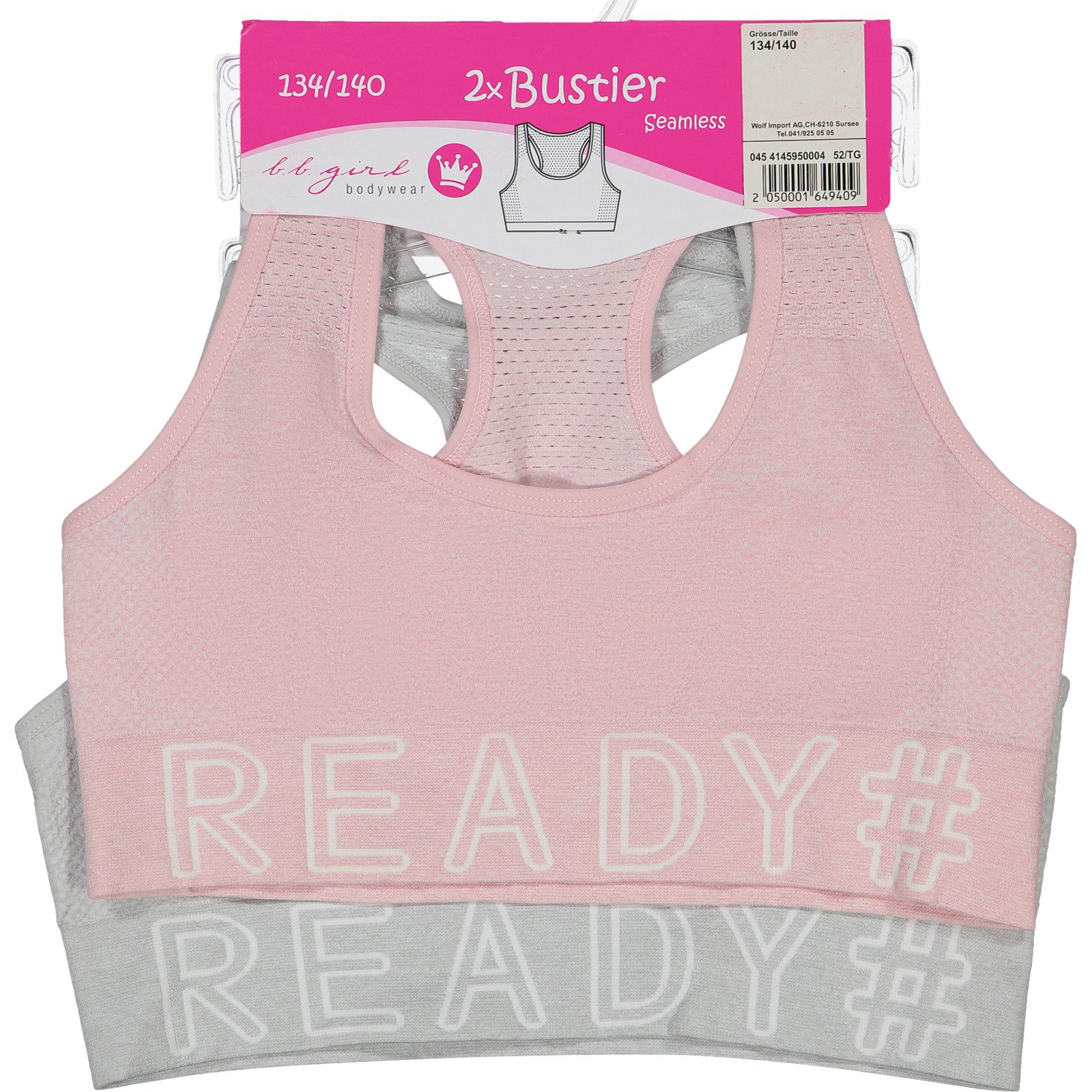 Mädchen-Sport-Bustier Seamless, 2 Stück