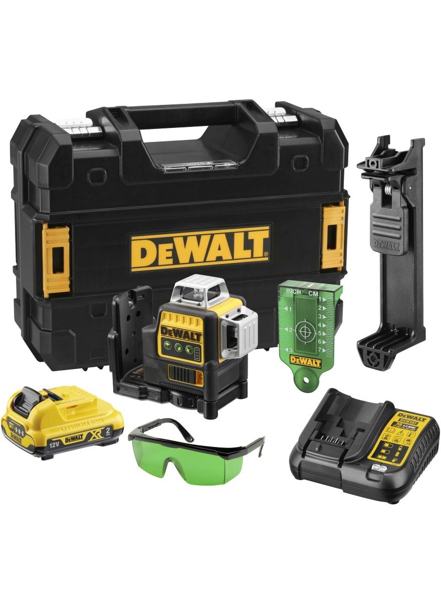 DeWALT DCE089D1G 10,8V Li-ion accu zelfnivellerende kruislijnlaser set 3x360gr (1x 2.0Ah accu) in TSTAK- 30m - groen