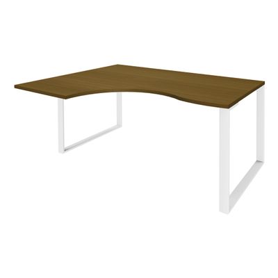 Bureau compact LOFTER - L180 cm - Retour à gauche - Plateau imitation noyer - pied blanc - (pied de renfort obligatoire à rajouter - non inclus)