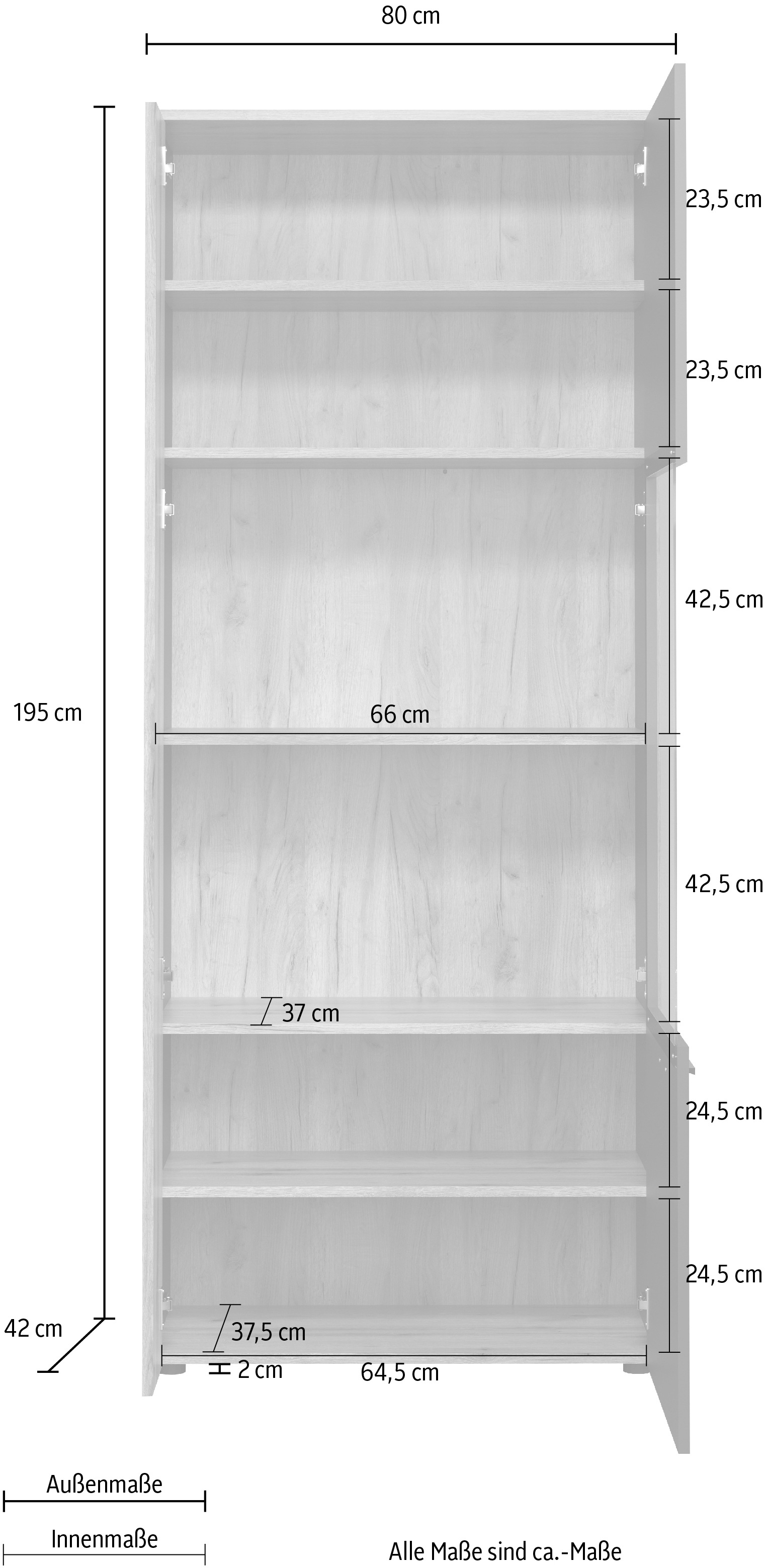 INOSIGN Standvitrine »Estepona« 1 Stk. tlg. Standvitrine mit 2 Türen - (B/T/H) 80/42/195 cm