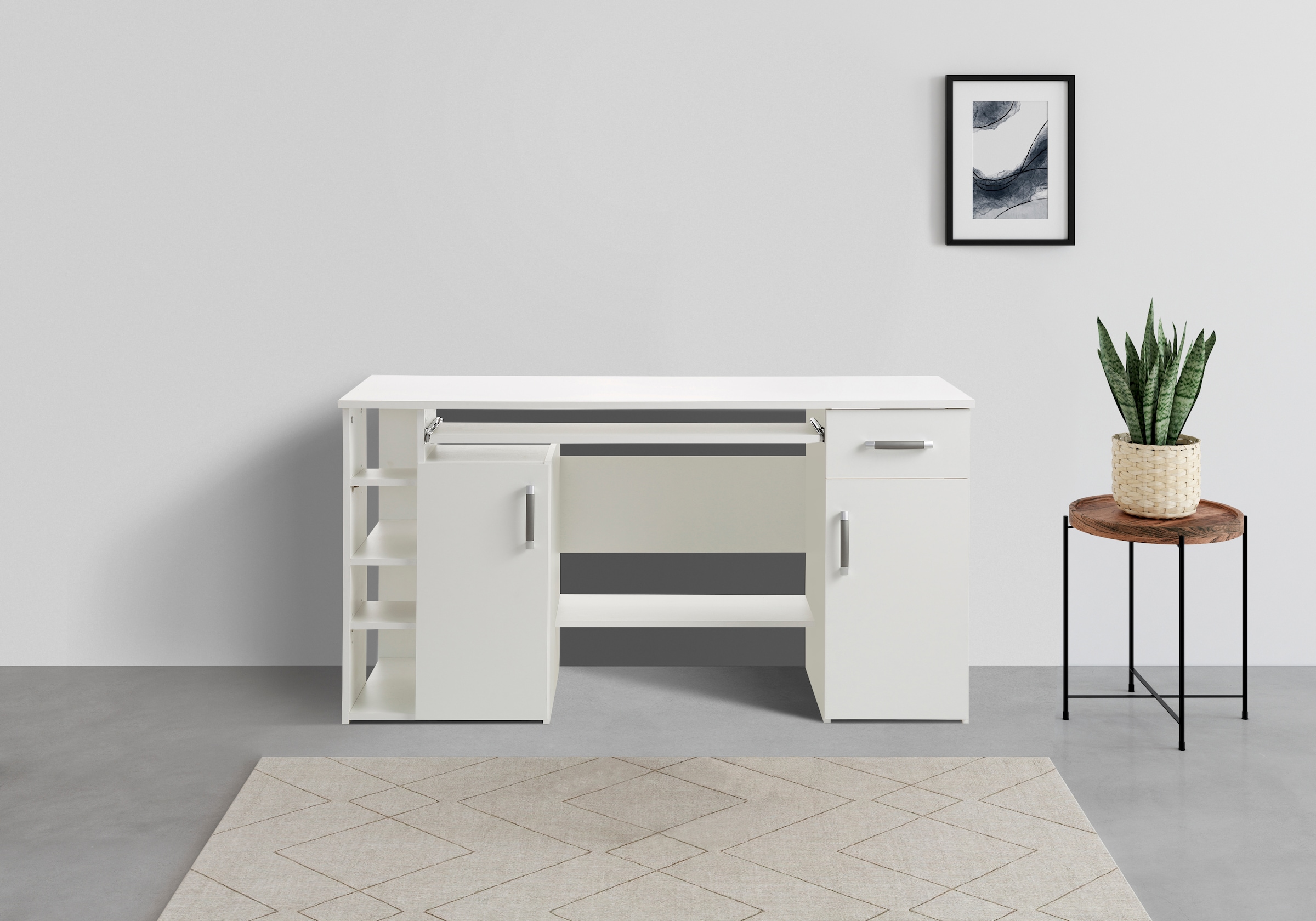 VOGL Möbelfabrik Schreibtisch »Tim mit seitlich offenen Fächern & Tastaturauszug,« Druckerablage, 1 Schublade, Breite 138 cm, Made in Germany