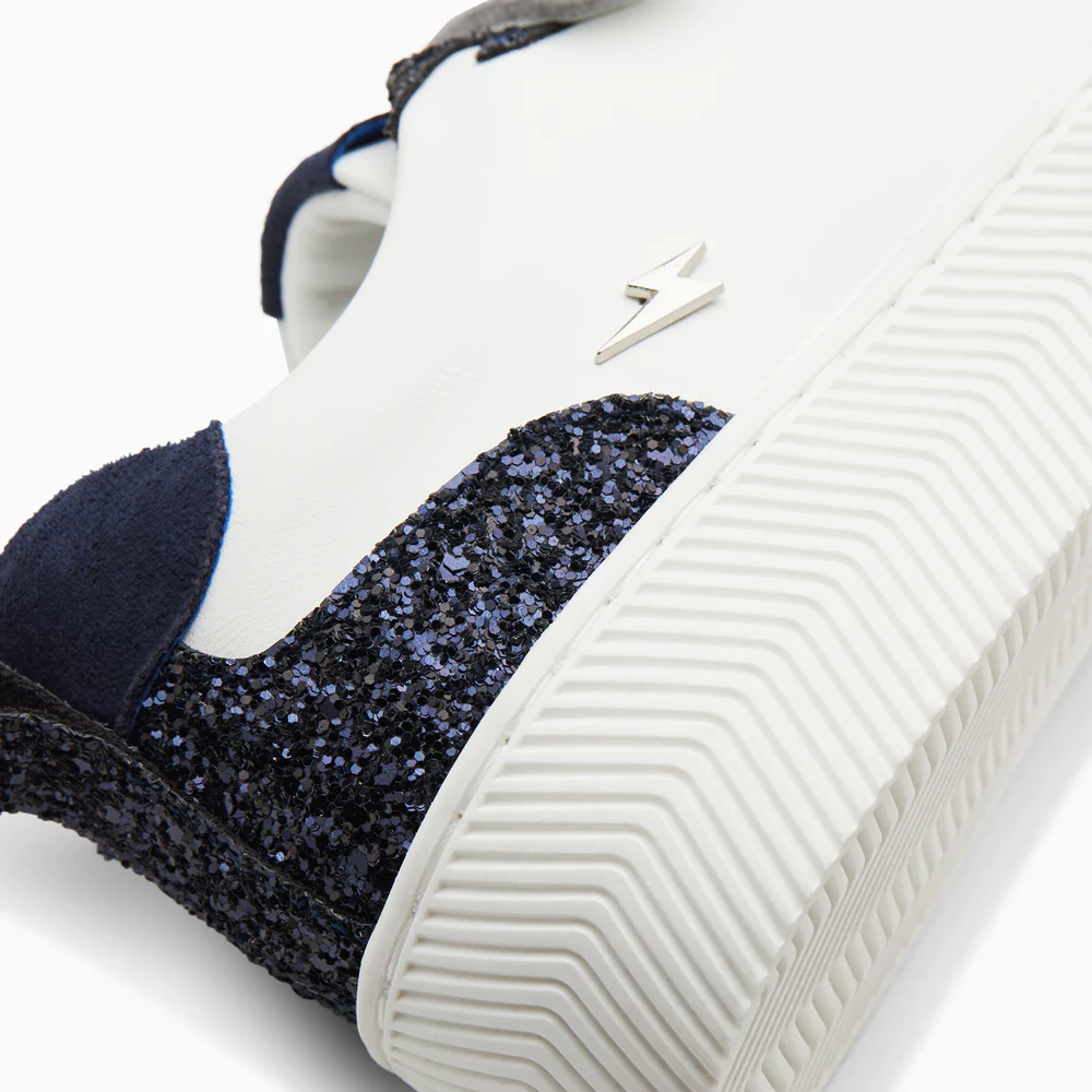 Sneakers-Baskets Eline blanc et bleu pailleté à scratchs
